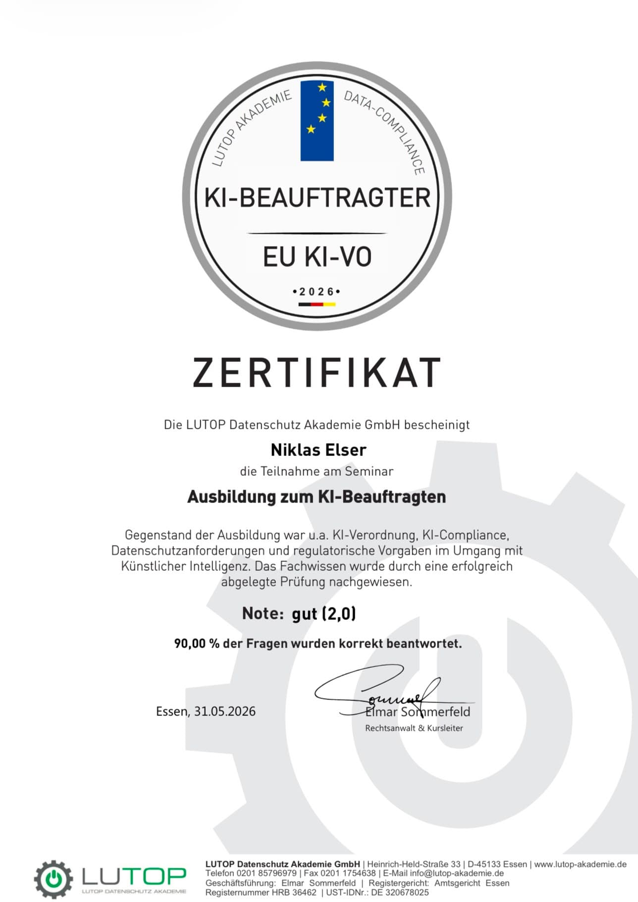 Zertifikat: KI-Beauftragter & KI-Manager